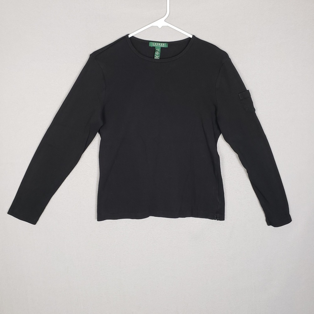 Ralph Lauren Long Sleeve Lightweight Sweater Black Pocket Sleeve 100% Cotton M